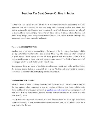 Leather Car Seat Covers Online in India