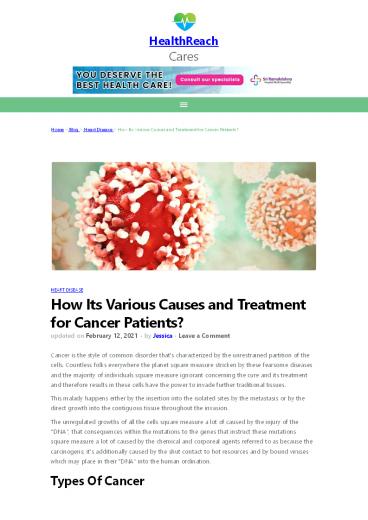 How Its Various Causes and Treatment for Cancer Patients? - healthreachcares.org