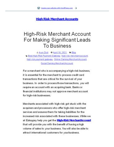 High Risk Merchant Account for Making Significant Leads to Business
