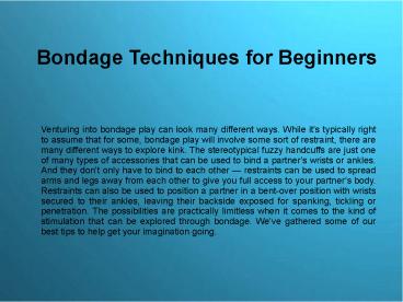 Bondage Techniques for Beginners
