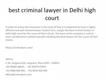 best criminal lawyer in Delhi high court