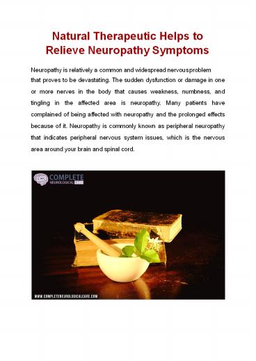Natural Therapeutic Helps to Relieve Neuropathy Symptoms