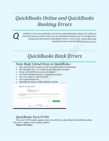 QuickBooks Bank and QuickBooks Online Errors
