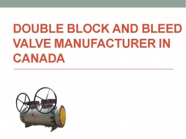 Double Block and Bleed valve manufacturer in Canada