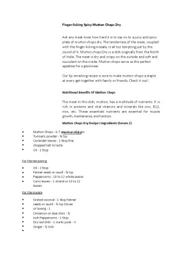 Finger-licking Spicy Mutton Chops Dry