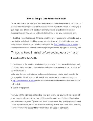 Gym franchise in India