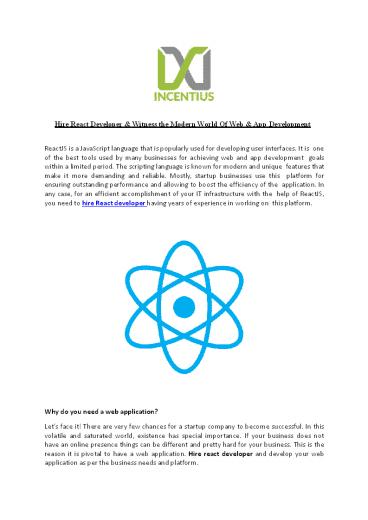 Hire React Developer & Witness the Modern World Of Web & App Development