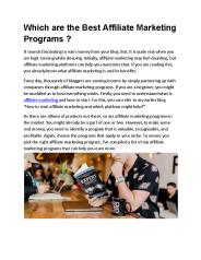 Which are the Best Affiliate Marketing Programs ?