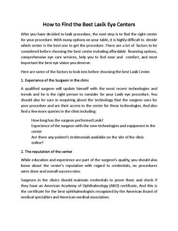 How to Find the Best Lasik Eye Centers