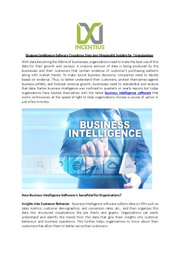 Business Intelligence Software Transform Data into Meaningful Insights for Organizations