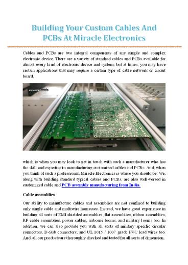 Building Your Custom Cables And PCBs At Miracle Electronics
