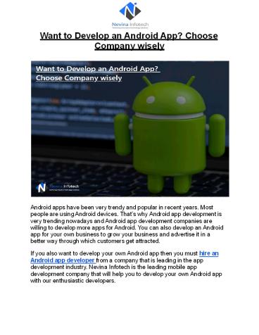 Want to Develop an Android App? Choose Company wisely