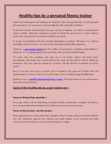 Healthy tips by a personal fitness trainer