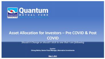 Asset Allocation for Investors Pre COVID & Post COVID