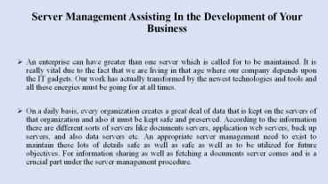 Server Management Assisting In the Development of Your Business