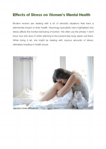 Effects of Stress on Women's Mental Health