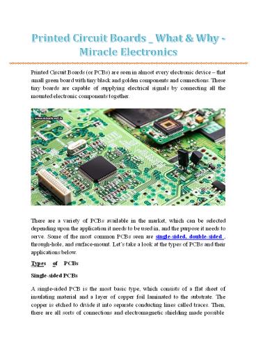 Printed Circuit Boards _ What & Why - Miracle Electronics