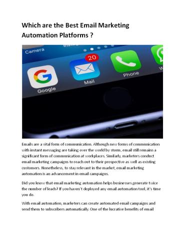 Which are the Best Email Marketing Automation Platforms ?