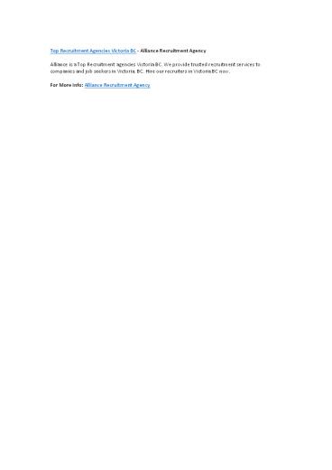 Recruitment Agencies Victoria BC - Alliance Recruitment Agency