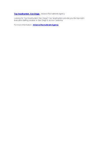 Headhunters San Diego - Alliance Recruitment Agency