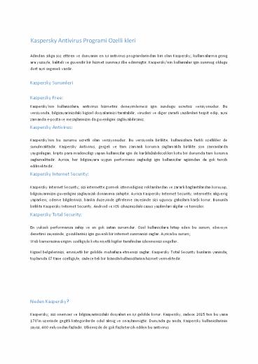 Kaspersky Antivirüs Programı Özellikleri