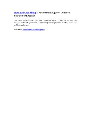 Top Sushi Chef Hiring & Recruitment Agency - Alliance Recruitment Agency