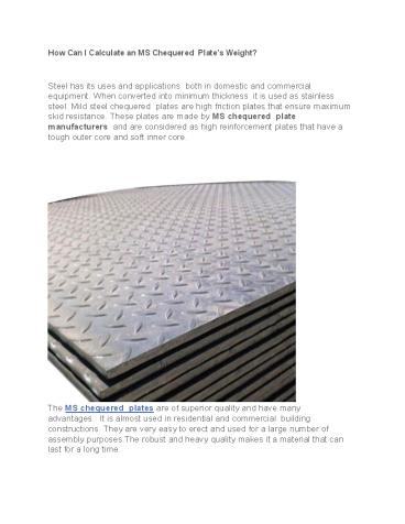 How Can I Calculate an MS Chequered Plate’s Weight?