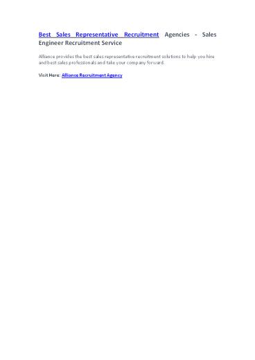 Best Sales Representative Recruitment Agencies - Sales Engineer Recruitment Service