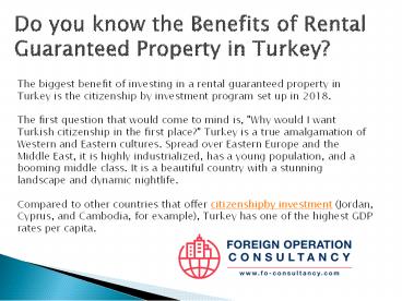 Do you know the Benefits of Rental Guaranteed Property in Turkey?