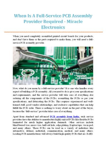 When Is A Full-Service PCB Assembly Provider Required - Miracle Electronics