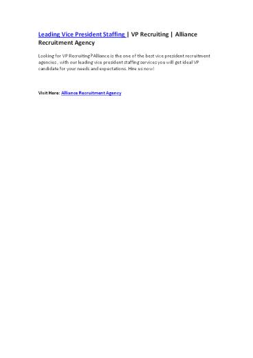 Leading Vice President Staffing | VP Recruiting | Alliance Recruitment Agency