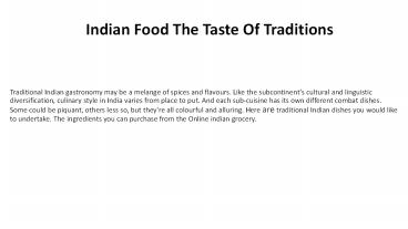 Indian Food And Traditions