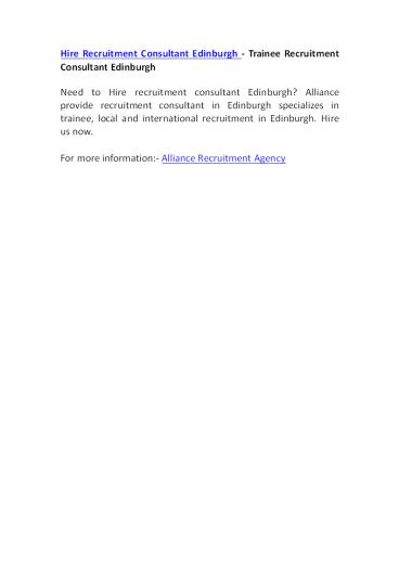 Hire Recruitment Consultant Edinburgh - Trainee Recruitment Consultant Edinburgh