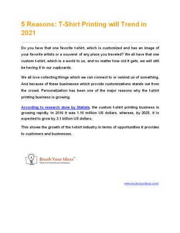 5 Reasons: T-Shirt Printing will Trend in 2021