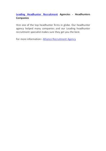 Leading Headhunter Recruitment Agencies - Headhunters Companies
