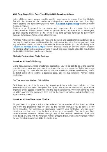 With Only Single Click, Book Your Flights With American Airlines