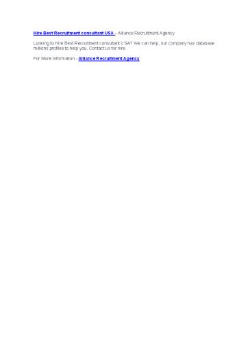 Hire Best Recruitment Consultant USA - Alliance Recruitment Agency