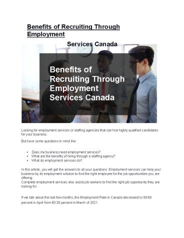 Benefits of Recruiting Through Employment Services Canada