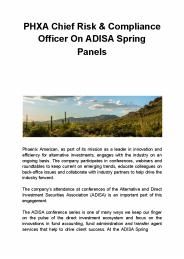 PHXA Chief Risk & Compliance Officer On ADISA Spring Panels