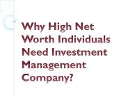 Why High Net Worth Individuals Need Investment Management Company?