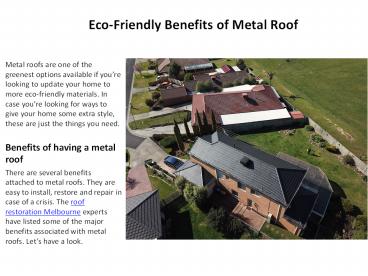 Eco-Friendly Benefits of Metal Roof