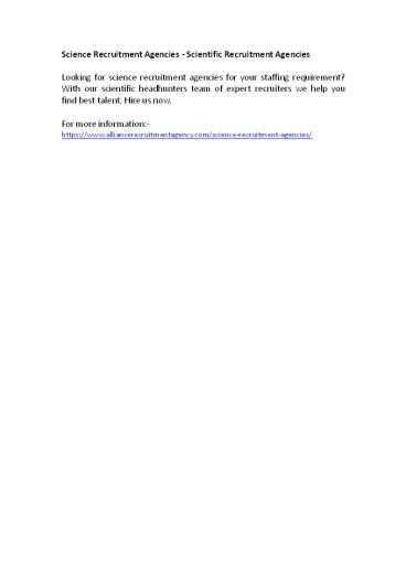 Science Recruitment Agencies - Scientific Recruitment Agencies