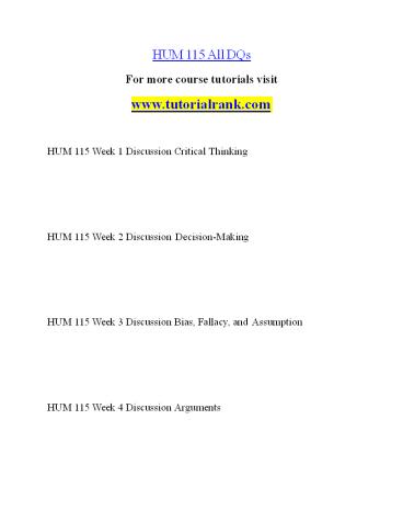 HUM 115 Education Specialist|tutorialrank.com