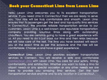 Book your Connecticut Limo from Lexon Limo