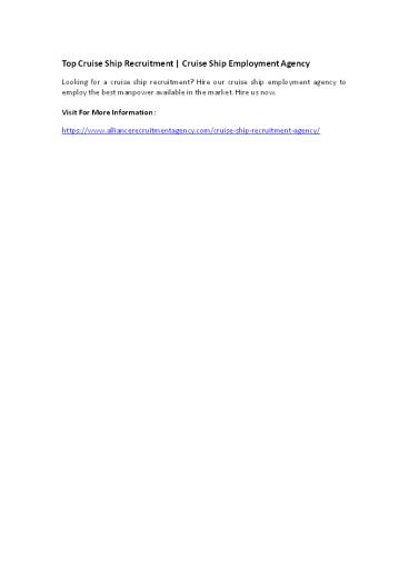 Top Cruise Ship Recruitment | Cruise Ship Employment Agency