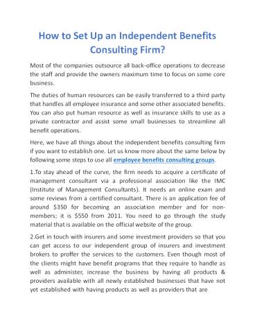 How to Set Up an Independent Benefits Consulting Firm?