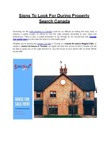 Signs To Look For During Property Search Canada
