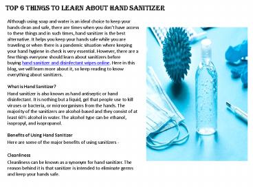 Top 6 Things to Learn About Hand Sanitizer