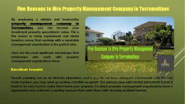 Five Reasons to Hire Property Management Company in Torremolinos