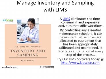 Manage Inventory and Sampling with LIMS